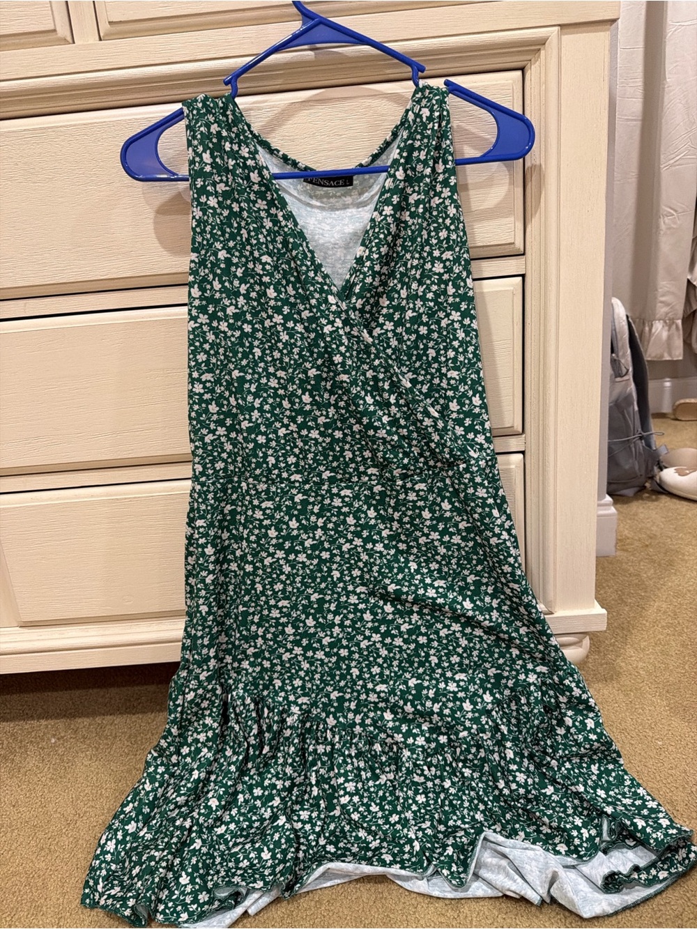 Green Floral Sleeveless Wrap-Style Mini Dress - Women